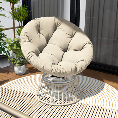 42" Oversized Papasan Chair, 360° Swivel Round Wicker Reading Chair with Thick Cushion, 350 lbs Capacity Ergonomic Lounge Chair for Indoor/Outdoor Patio, Living Room, Bedroom