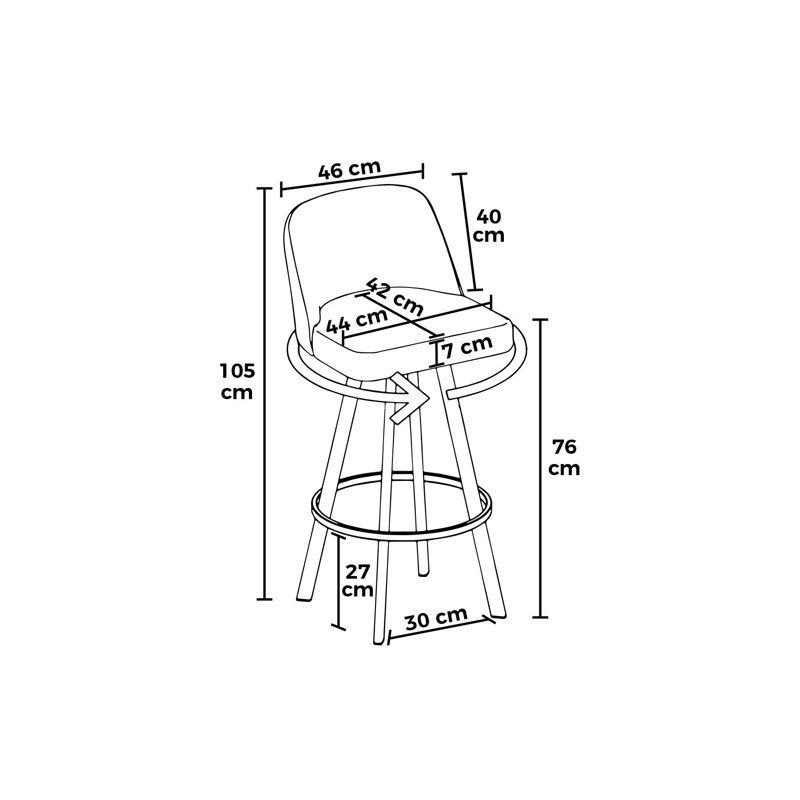 Ensemble de tabourets de bar modernes (4 pièces), anthracite et noir, 17,3 po x 41,3 po x 16,5 po | Structure 100% métal, rotation à 360 ° | Sièges confortables avec mousse 22 et 28, parfaits pour la cuisine, le bar et la salle à manger