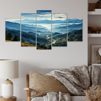 Blue Vistas Morning Mountain Peaks III - Mountains Multipanel Wall Art For Living Room