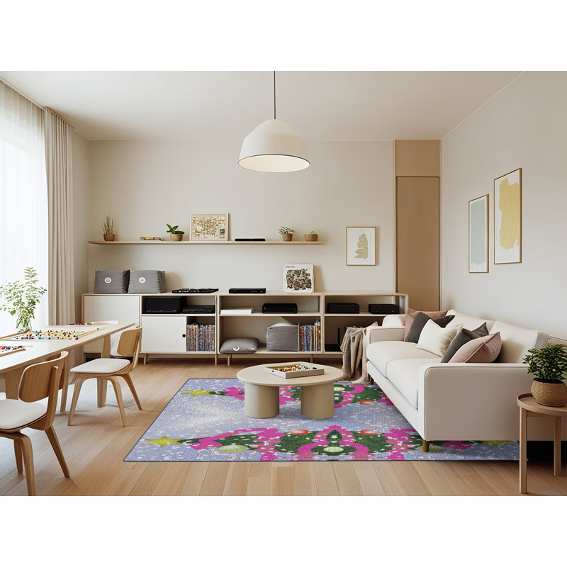 Rose/vert Tapis décoratif pheeney, Rectangle 7 pi x 9 pi