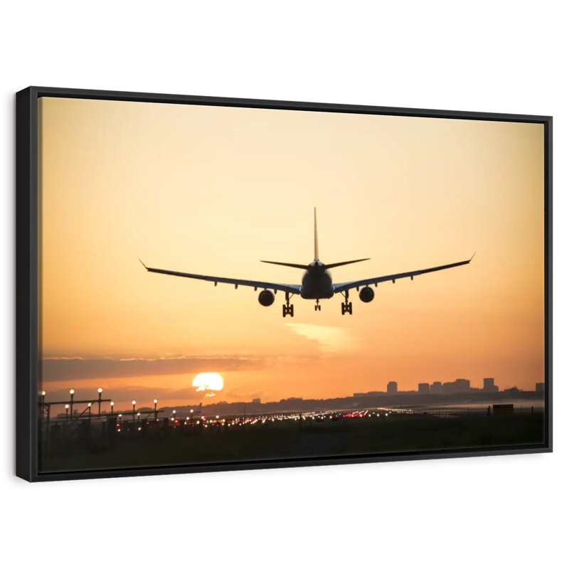 Avion au lever du soleil, Cadre flottant noir, 31 po x 21 po