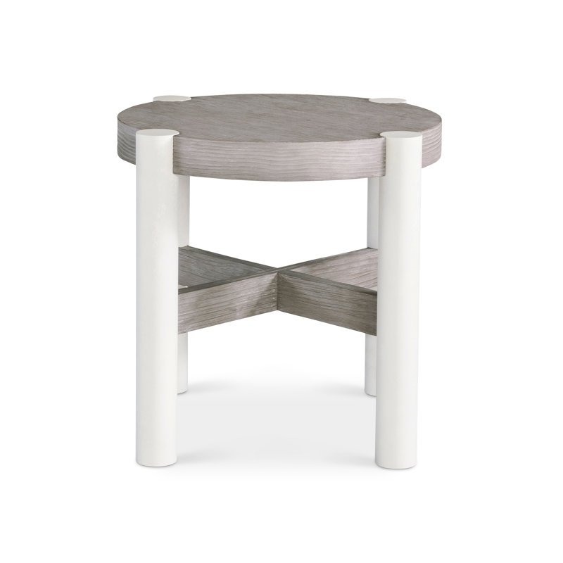 Beige Round Wood Contemporary Side Table