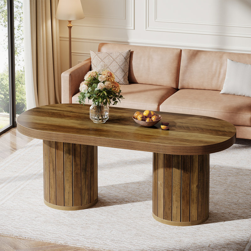 Table basse ovale en bois 47,2 po avec pieds cylindriques à lattes
