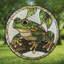 Grenouille sur des panneaux de vitrail avec branches pour fenêtre-129204545