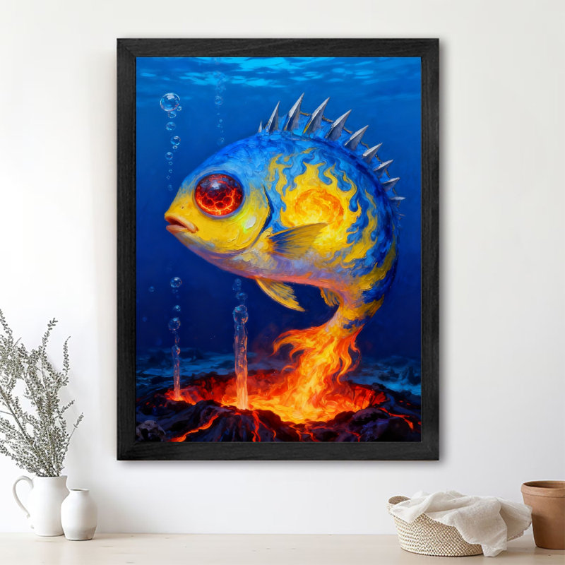 Reproduction d'art encadré noir rétro bleu unique, H 11 po x l 9 po