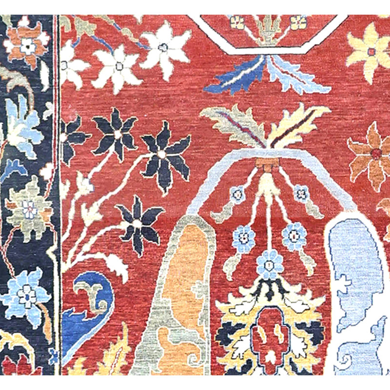 Hand Knotted Wool Area Rug in Red And Charcoal, Rectangle 5' x 8'