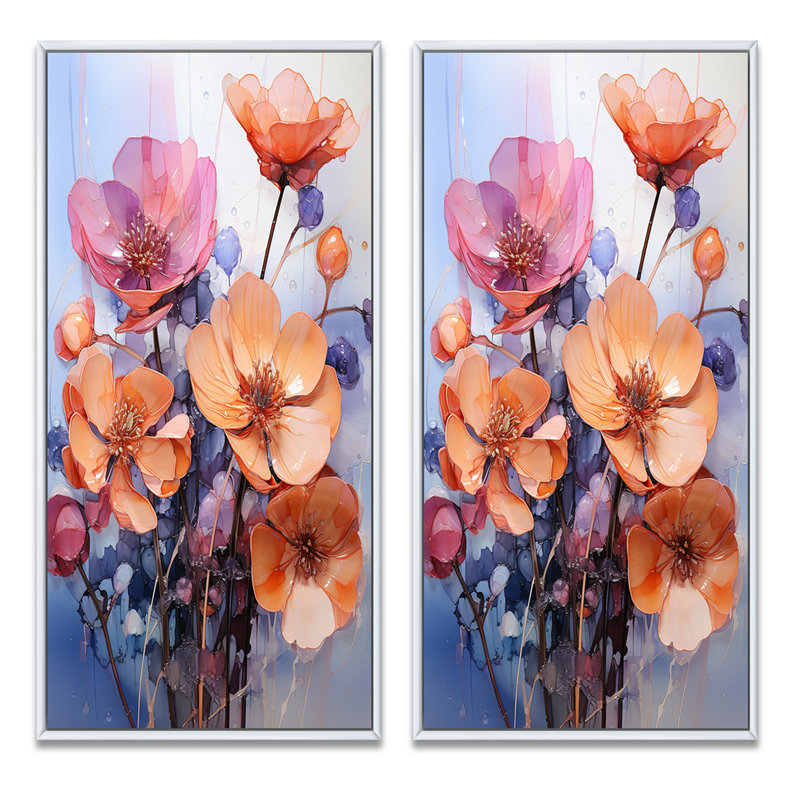 «Peach Purple Violets Représentation Dreams», 2 pièces, Cadre blanc, H 32 po x l 32 po