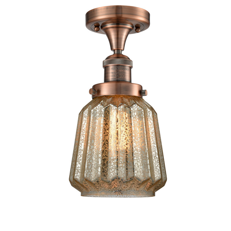 Vinson Glass Semi Flush Mount, Antique Copper