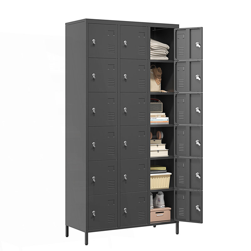 Casier en métal 18 portes avec serrure, armoire de rangement, armoire d'appoint, Noir