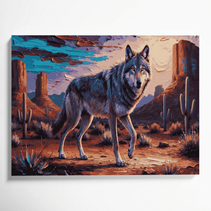 «Southwestern Animals», art loup sur toile brune 54, H 16 po x l 20 po
