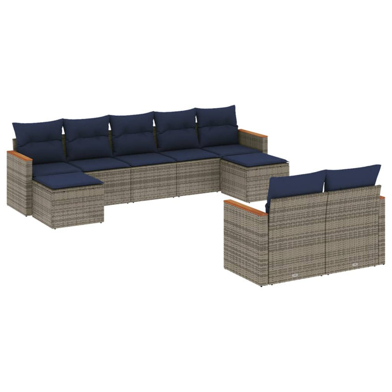 Ensemble de canapé de patio 10 pièces avec coussins en rotin de polyester gris