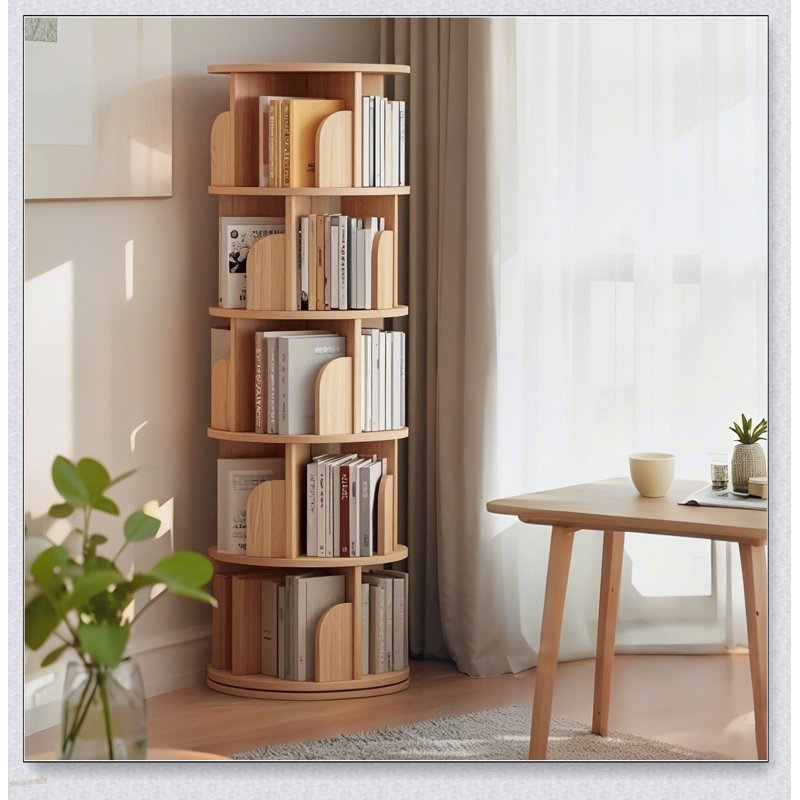 Bibliothèque rotative à 5 niveaux, étagère ronde rotative à 360 °, peu encombrante, petite bibliothèque rotative pour chambre à coucher, salon, maison, bureau