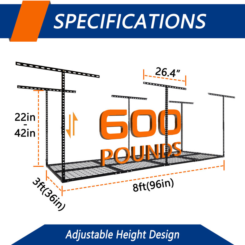 Elevated Garage Storage Racks,adjustable Ceiling Storage Racks,600 Lb.load Capacity.