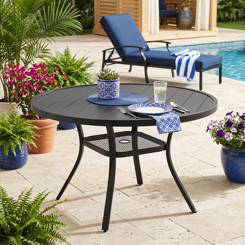 Nyoka 47.2L x 47.2W Outdoor Dining Table for 6, Black/Black