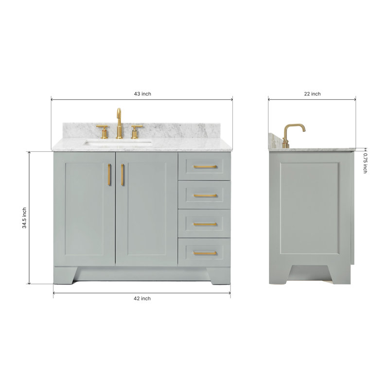 ARIEL TAYLOR 43 IN LEFT OFFSET SINGLE RECTANGLE SINK VANITY, Gray, Rectangle, Left 