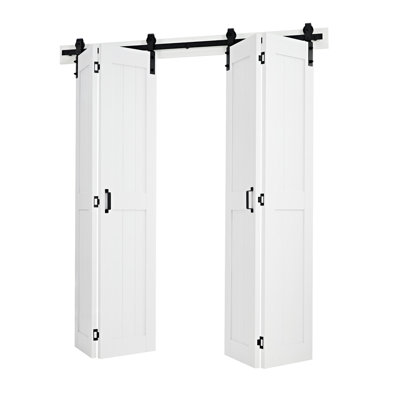 Bifold Barn Door, 72" x 84", MDF Bi-Fold Sliding Closet Doors, Hardware Kit Included, H-Frame Space-Saving Design, Pre-Assembled Panels for Bedroom, Living Room, Wardrobe and Room Divider, White