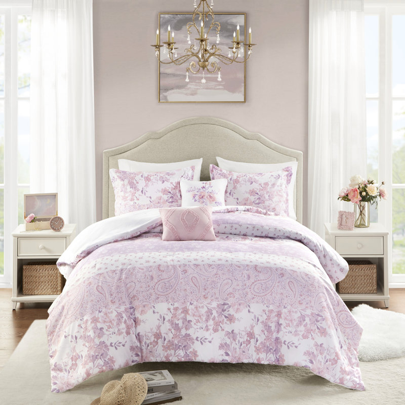 Édredon double / grand avec motif cachemire floral, 2 taies décoratives et coussins