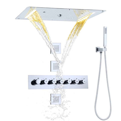 Système de douche thermostatique chromé Caserta avec finition polie et installation murale