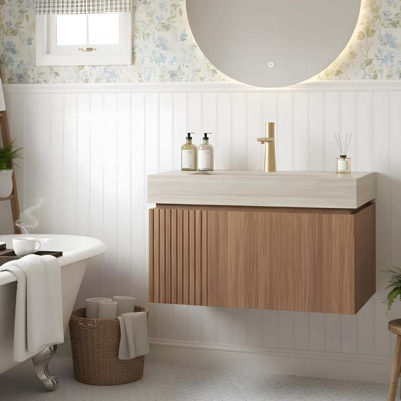 Meuble-lavabo 36 po avec tiroirs et lavabo, Espresso, 35", Beige