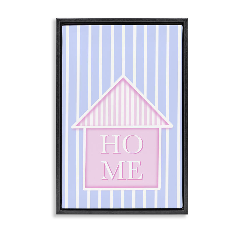 Cadre flottant Home Lettrage sur rayures, design par Pooja Dave, H 25 po x l 17 po, Cadre flottant noir de jais
