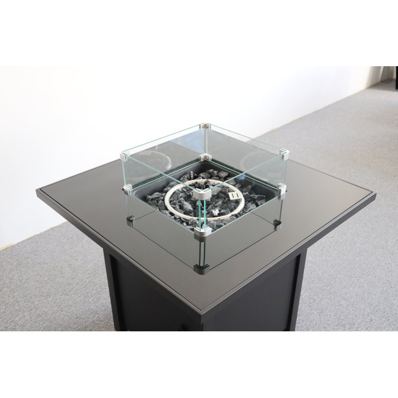 Foyer en métal thermolaqué avec plateau en verre fumé
