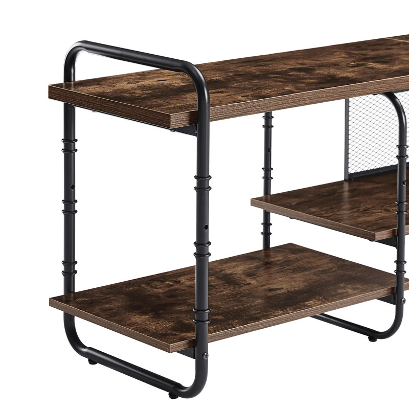 TV Stand for TVs up to 75 Inch, Farmhouse Entertainment Center with Adjustable Storage Shelves, Rustic Brown Industrial TV Media Console Table for Living Room, Bedroom