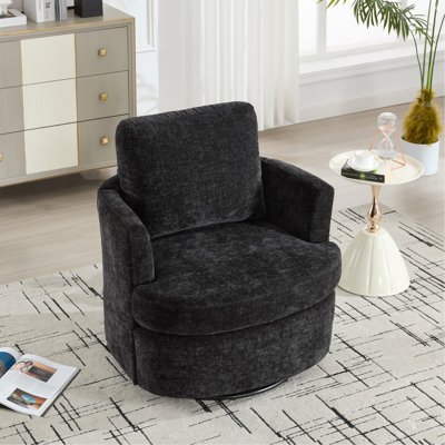 Fauteuil de coiffeuse, fauteuil d'appoint pivotant, fauteuil demi-tonneau pivotant rond à 360 degrés, fauteuils pivotants confortables rembourrés pour le salon, fauteuils d'appoint pour la chambre à coucher, salle de lecture, salle d'eau, noir