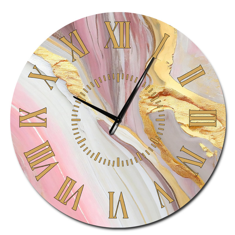 Horloge murale rose et dorée abstraite III, Surdimensionné
