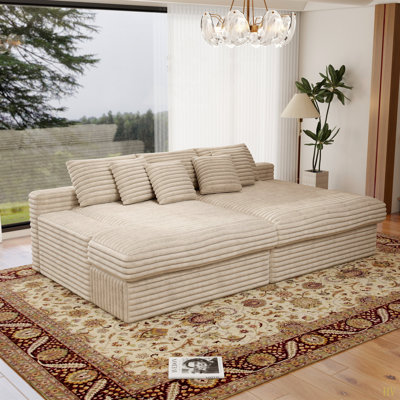 Siège de canapé modulaire 118,1 * 66,9 po, canapé rembourré compressé pour le salon, la chambre à coucher, l’appartement, aucun assemblage requis, combinaison libre de 2 pièces, tissu en velours côtelé moelleux