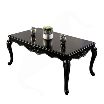 Traditional Style Rectangle Coffee Table  Curved Shaped Legs Carved Design Solid Wood Structure Espresso / Black Finish