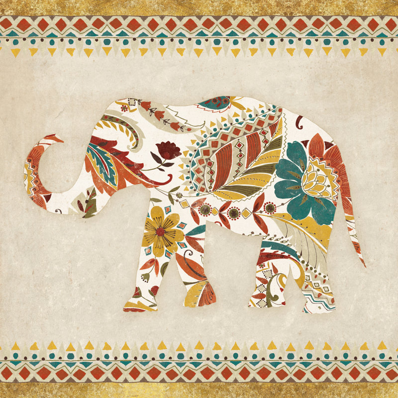 Boho Elephant II - No Frame Print on Canvas, 76cm H x 76cm W x 3.8cm D
