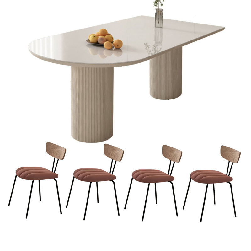 Table de salle à manger en pierre matte avec pieds colonne romaine, H 29,5 po x L 70,9 po x l 35,4 po