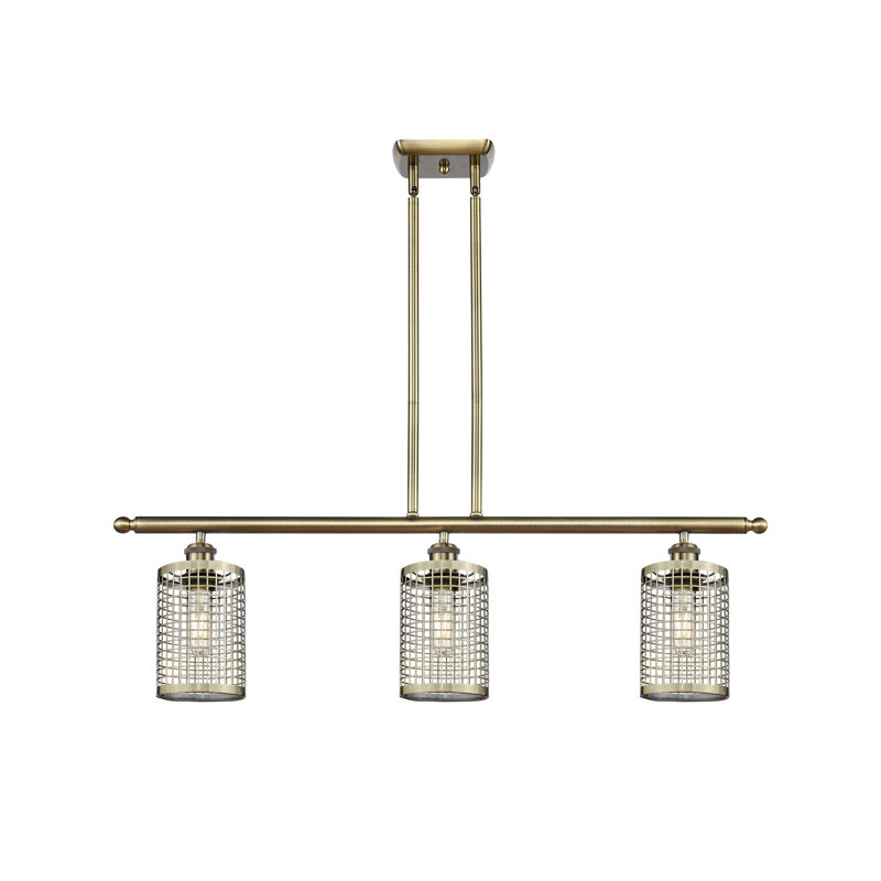 Jerine 3 Light 36" Stem Hung Island Light, Laiton antique