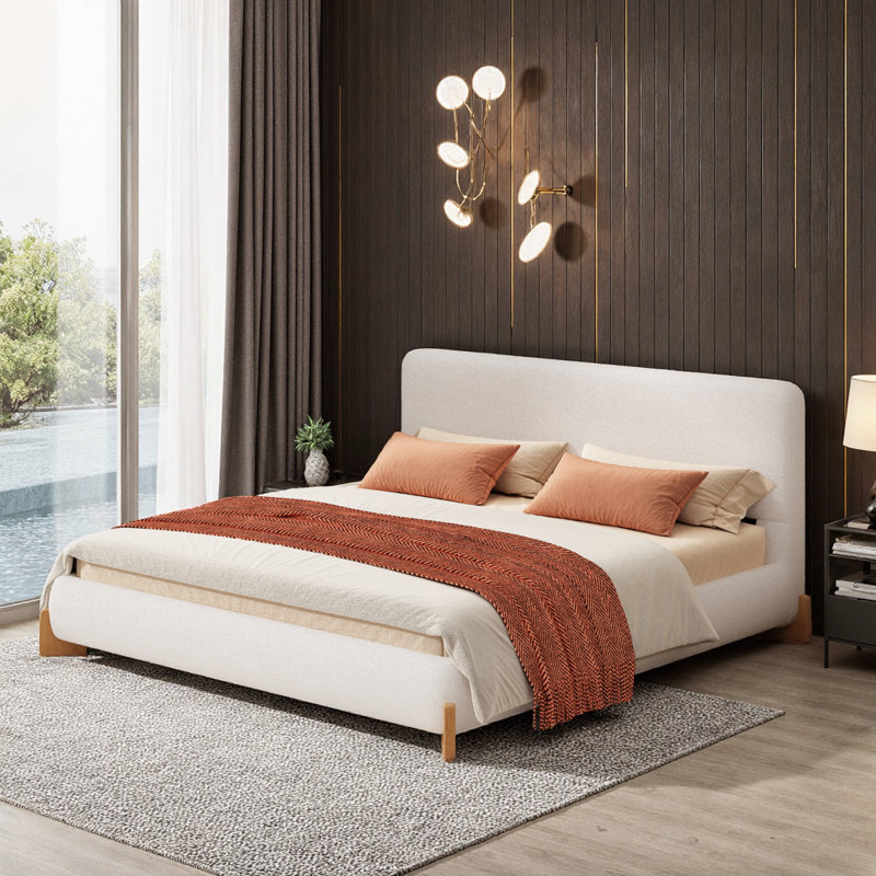 Élégante structure de lit tapissier en forme de grand lit blanc - Pièce maîtresse de chambre de luxe intemporelle, Grand lit
