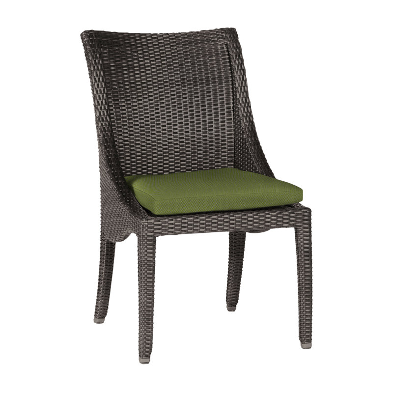 Athena Patio Dining Side Chair with Cushion, Black Walnut, Linen Forest, No Welt
