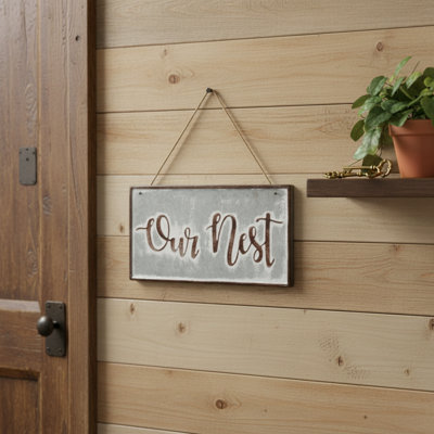 6" X 12" Gray and Brown Our Nest Galvanized Metal Wall Decor