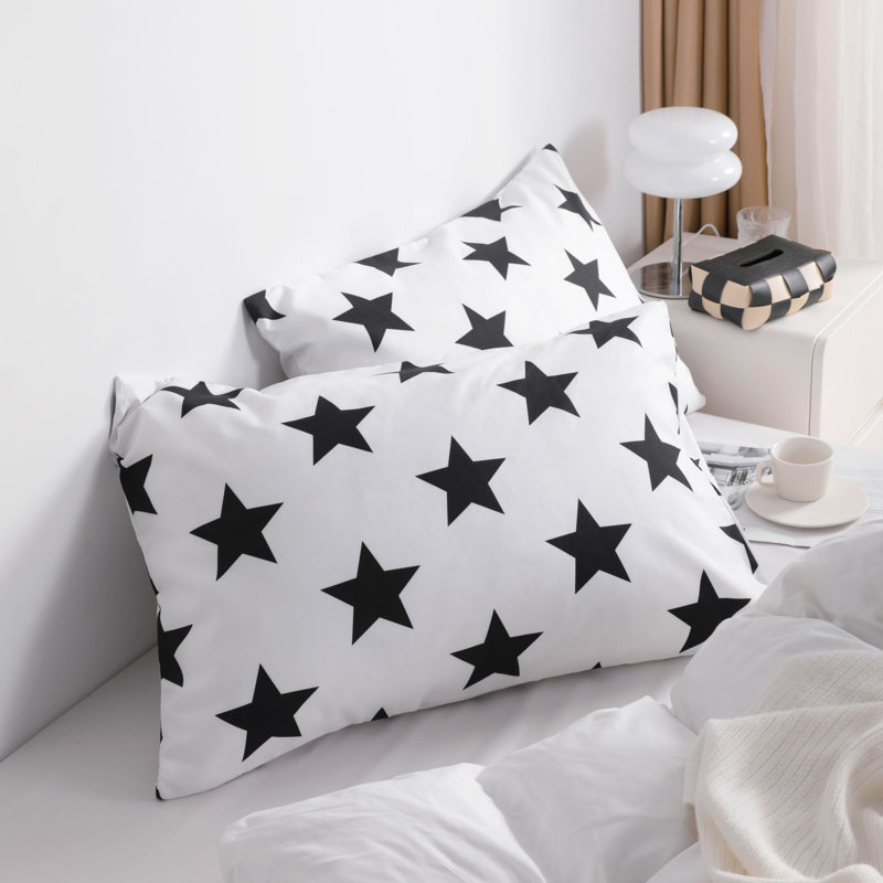 Taies d'oreiller à fermeture en microfibre, Noir / blanc - motif étoilé