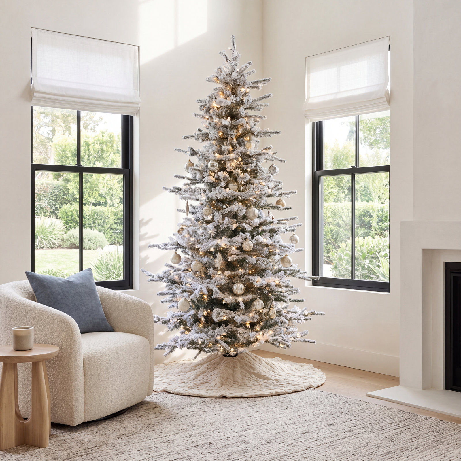 Slim Pre-Lit Flocked Fir Christmas Tree, 6.5' H