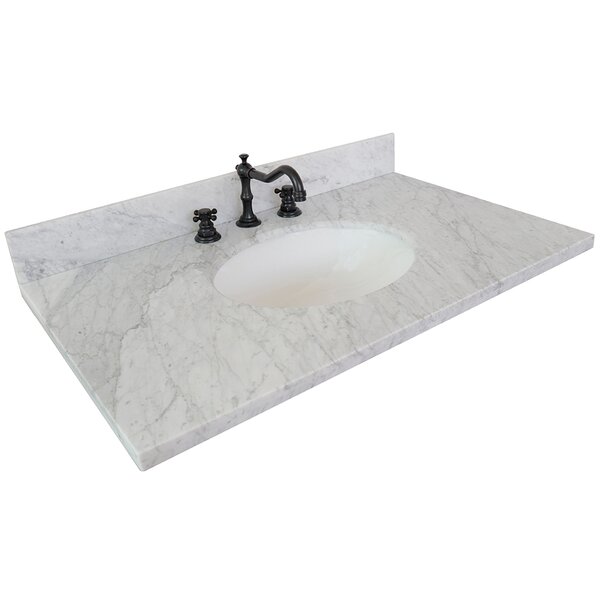 Bellaterra Home 37'' Marble Single Vanity Top with Sink and 3 Faucet ...