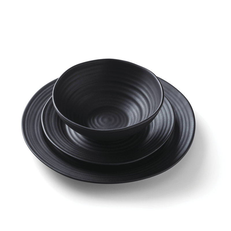 Ridge 12 Piece Dinnerware Set, Black