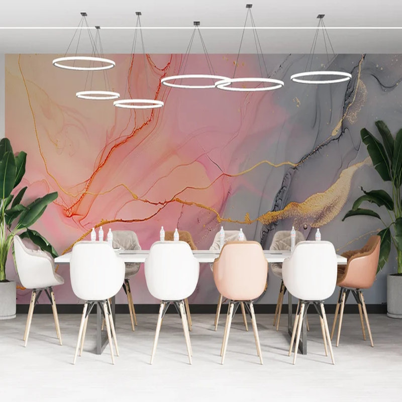 Sunset Glow Modern Abstract Marble Wallpaper, 106" L x 138" W