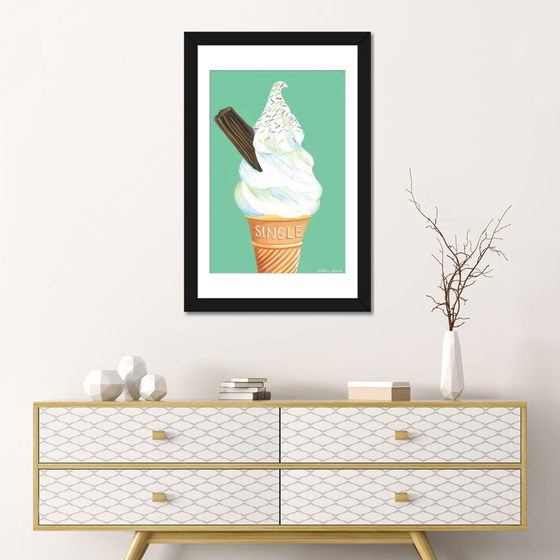 « ice crème on menthe green », impression sur toile, H 24 po x l 16 po x P 1 po, Papier d'art encadré noir, Blanc