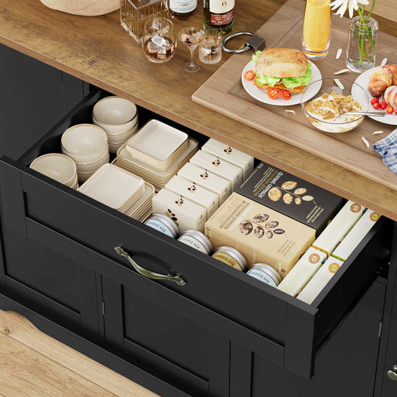 Kitchen Island With Wheels, Kitchen Cart, Black