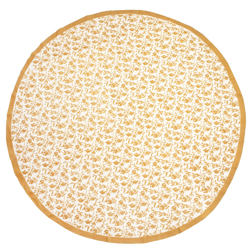 Granada Handmade Floral Tablecloth, Mustard/White, 90" Round