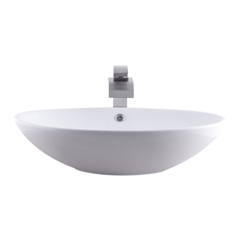 Novatto 16.25'' Ceramic Oval Bathroom Sink with Faucet, Brushed Nickel