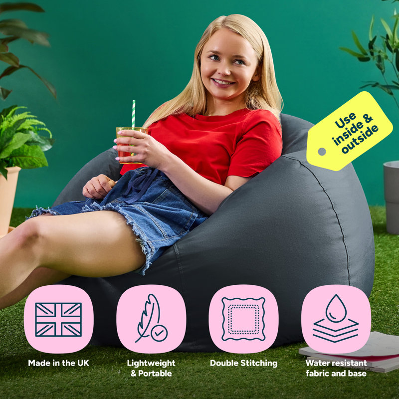 Teen Classic Water-Resistant Bean Bag Chair, Charcoal Grey