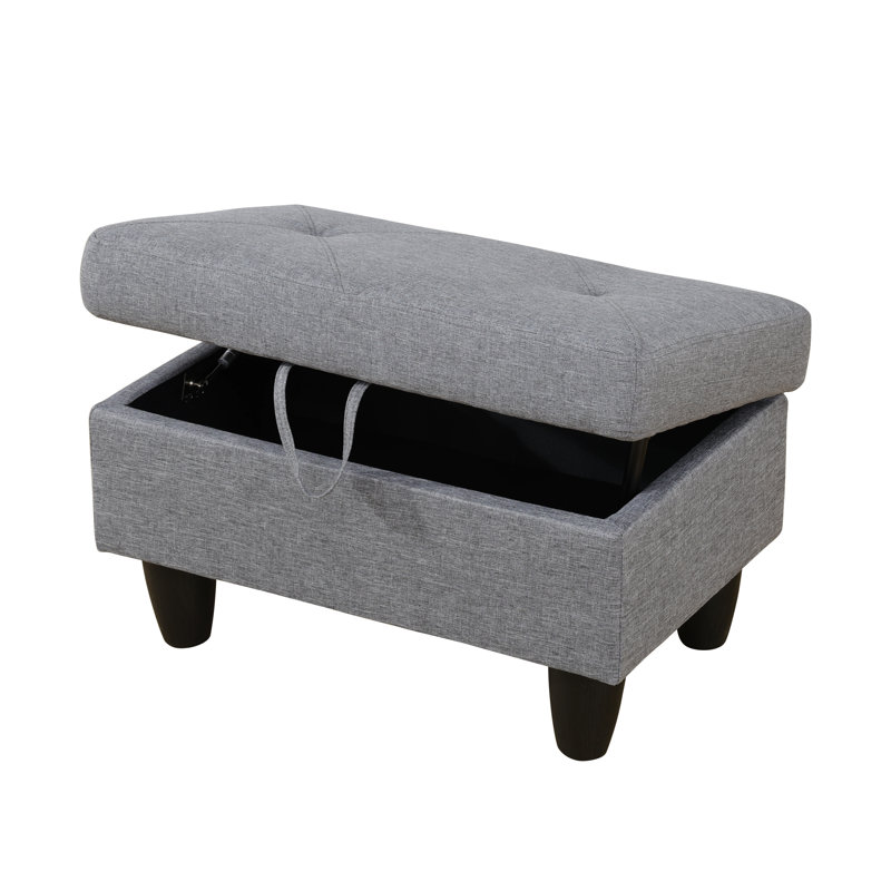 Rehmaan Upholstered Storage Bench, Gray 100% Cotton
