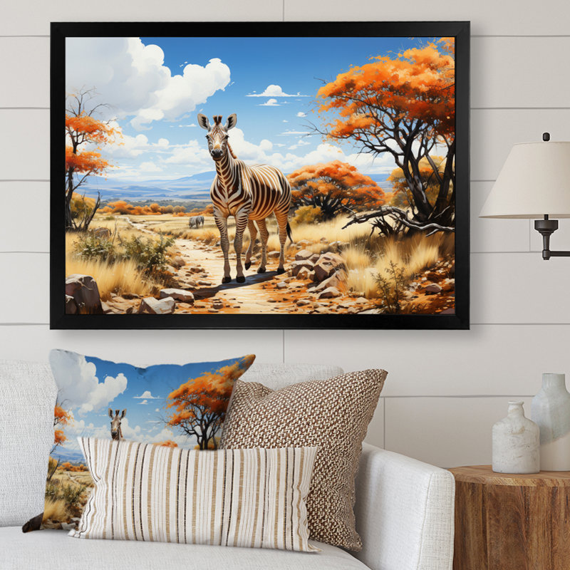 " African Savannah Stroll III ", 12" H x 20" W x 1" D, Black Single Picture Framed