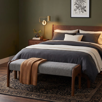 50"Chenille Bench, Mid-Century Upholstered Dining Bench with wood Legs, Padded Entryway Shoe Bench & Bedroom End of Bed Seat