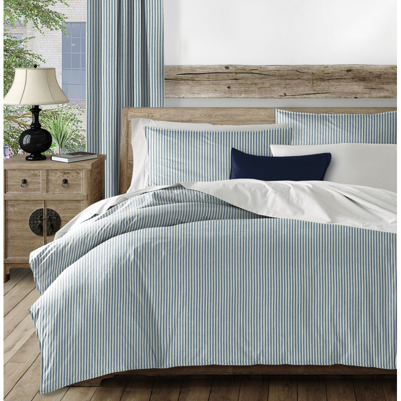 Ticking Stripe Coverlet / Bedspread Set, Full Coverlet + 2 Standard Shams, Indigo